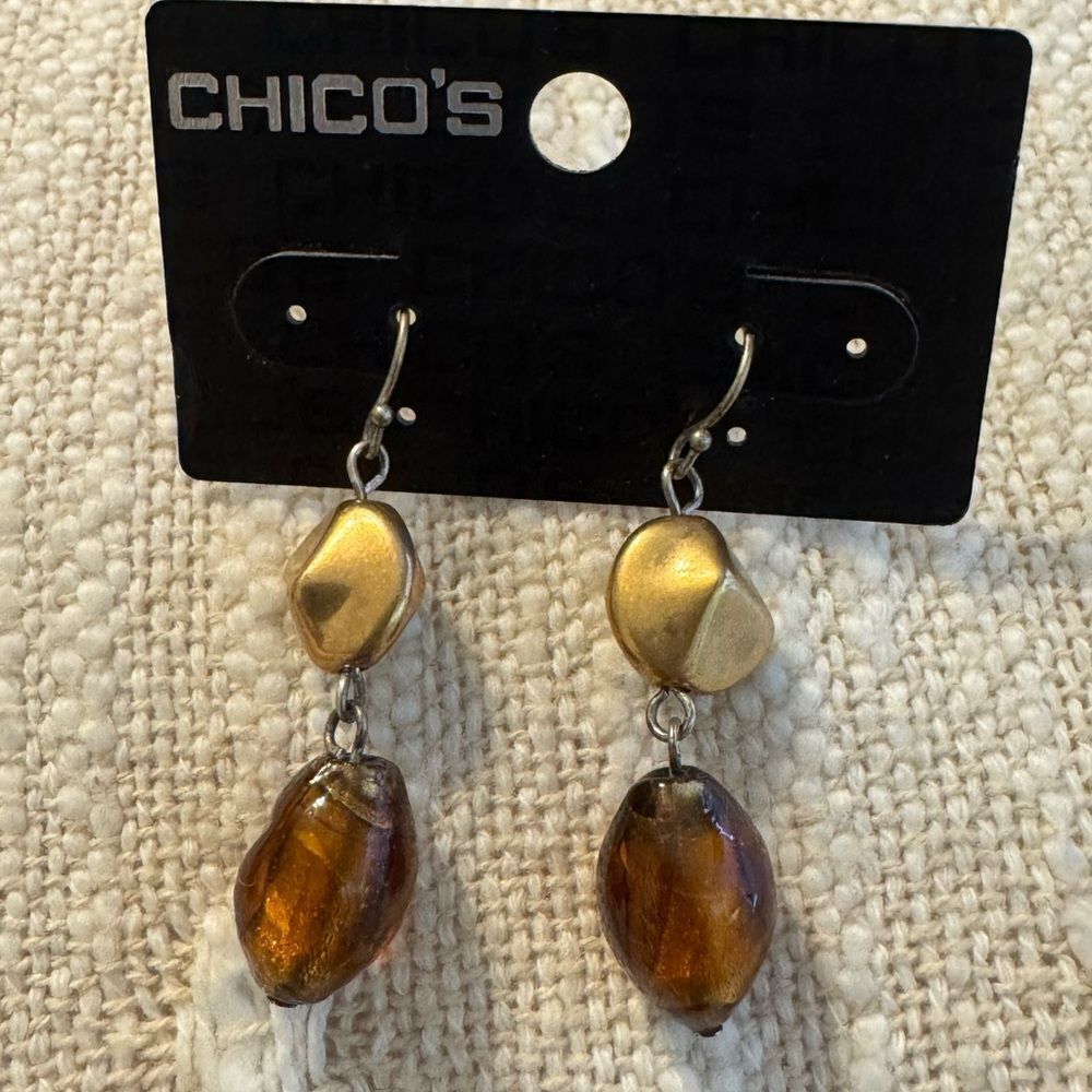 0207-Chico's Gold and Amber‎ Earrings